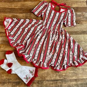 Girlhood Holiday Striped Dress with Matching Socks 6Y